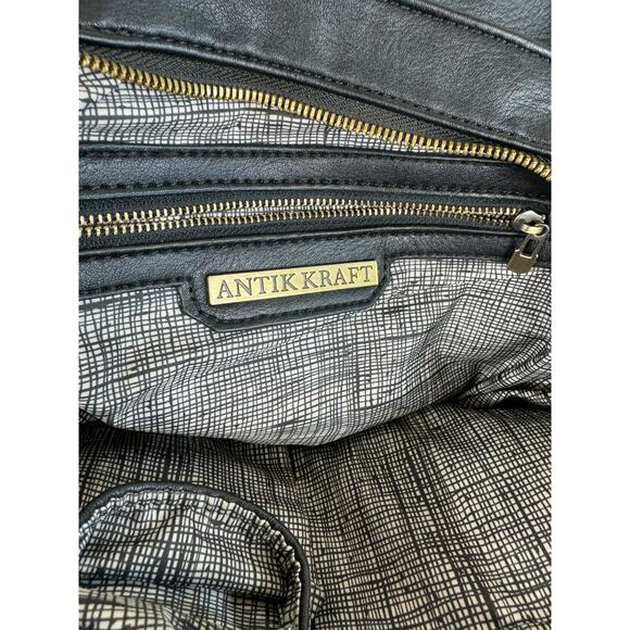 Antik Kraft Black Pebbled Faux Leather Double Strap Hand Bag - Picture 3 of 8